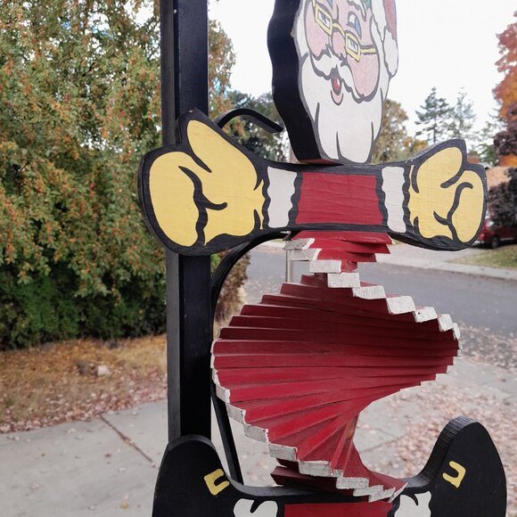 Unique Handpainted Wood Wind Spinner Santa Christmas Outdoor Decoration READ 18" - Picture 5 of 13